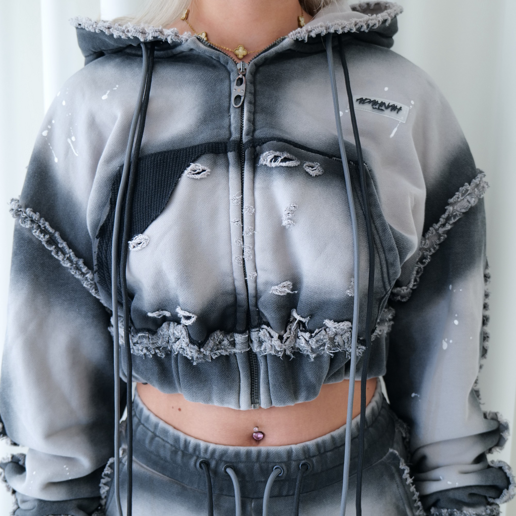 Distressed Zip Hoodie