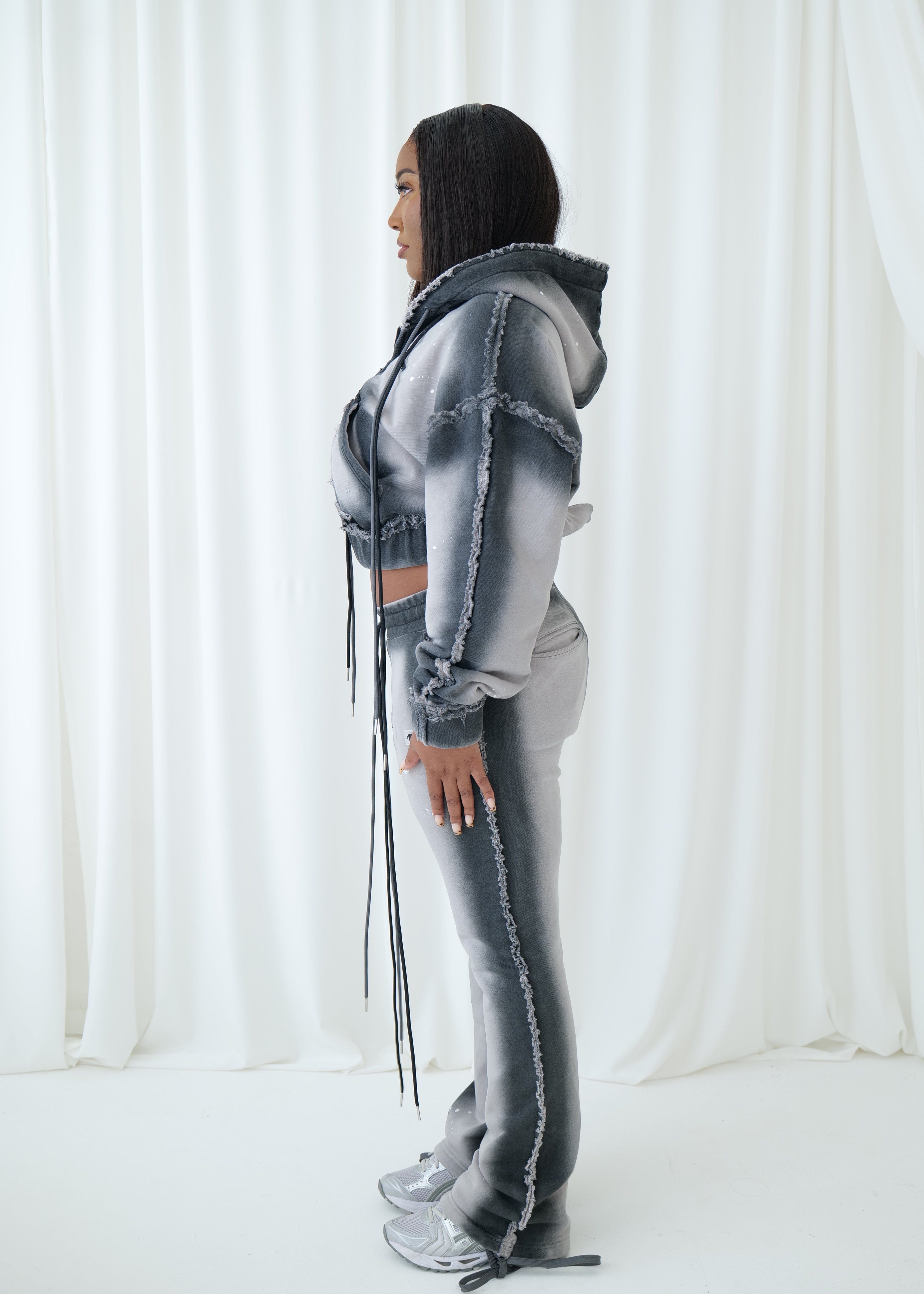 Distressed Drawstring Track Bottoms