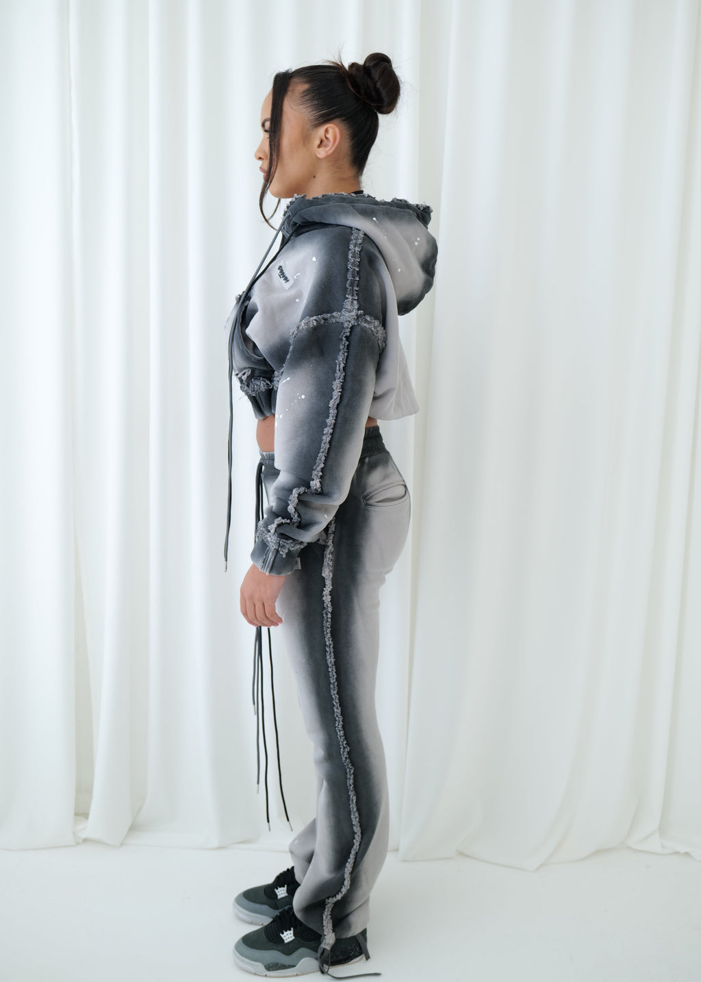 Distressed Drawstring Track Bottoms